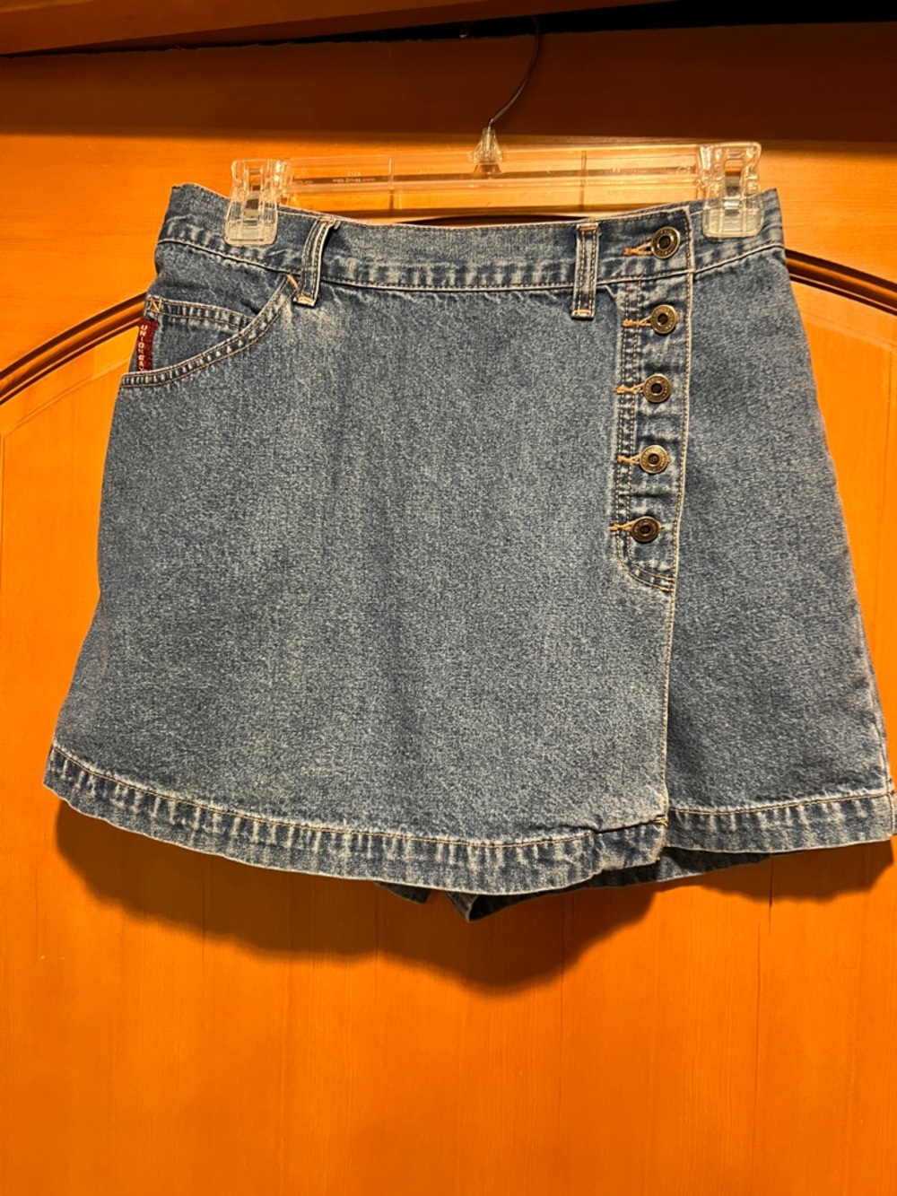UNIONBAY Light Wash Denim Wrap Skort with Button Detail